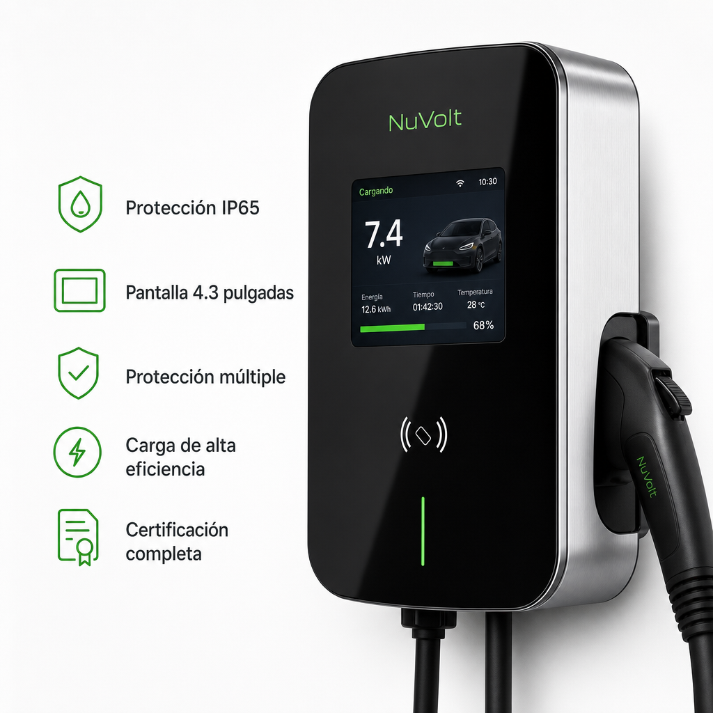 Cargador NuVolt AC de pared con pantalla 4.3 pulgadas y certificación IP65