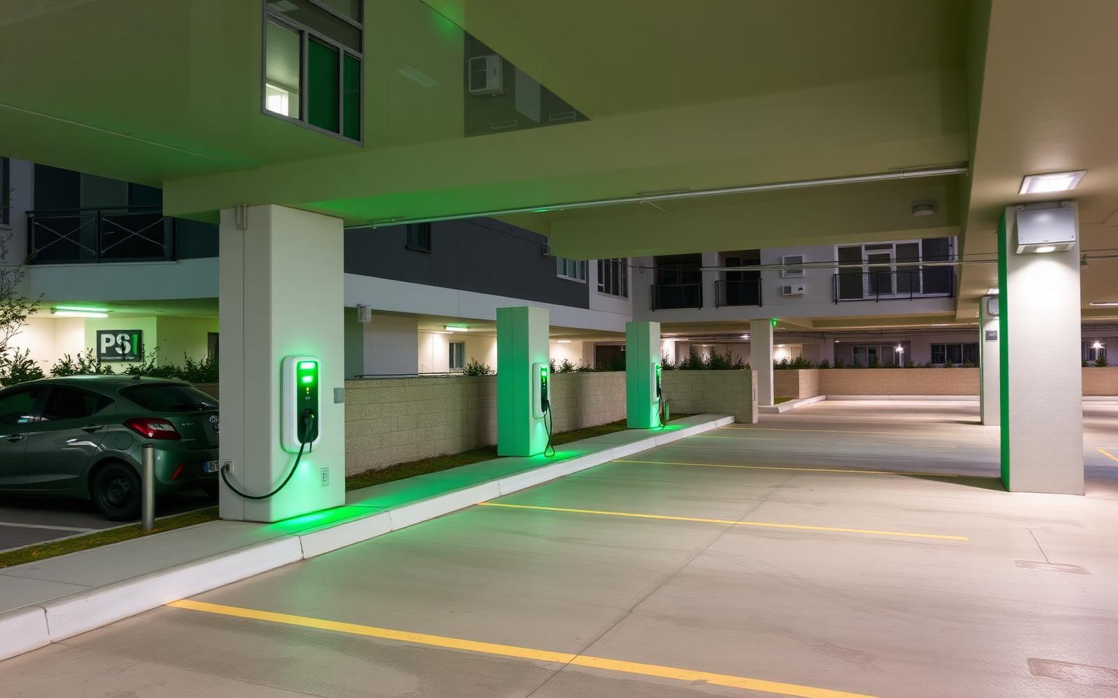 Cargadores eléctricos en parqueadero residencial